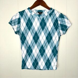 Teal‎ Argyle Pattern Women's Top